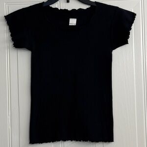 Vintage Johnny Seed Women’s Ruffle Edge Ribbed Black Top NWOT.
